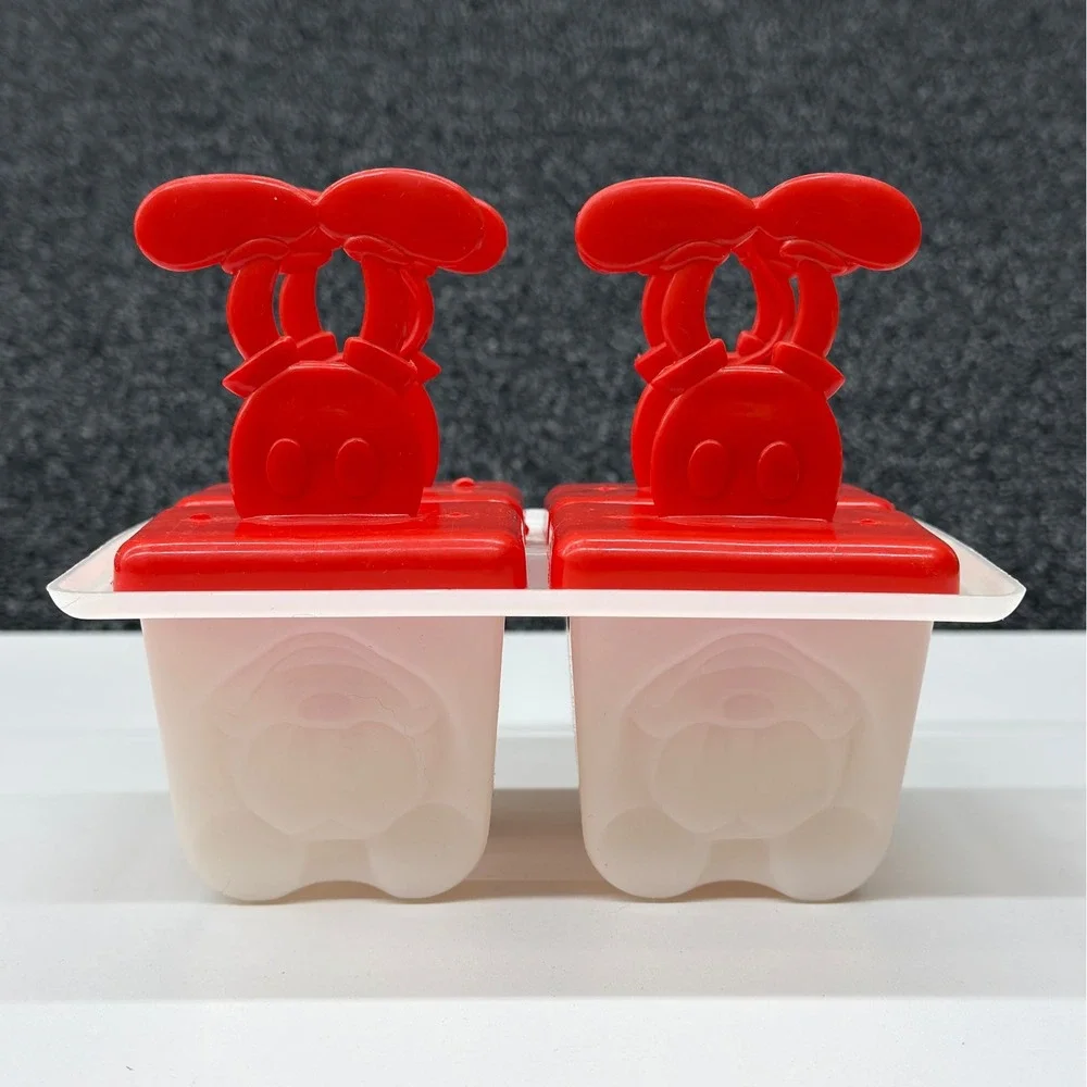 Vintage Disney Mickey Mouse Popsicle Mold‎ Set Red White 4 Slot Ice Pop Maker
